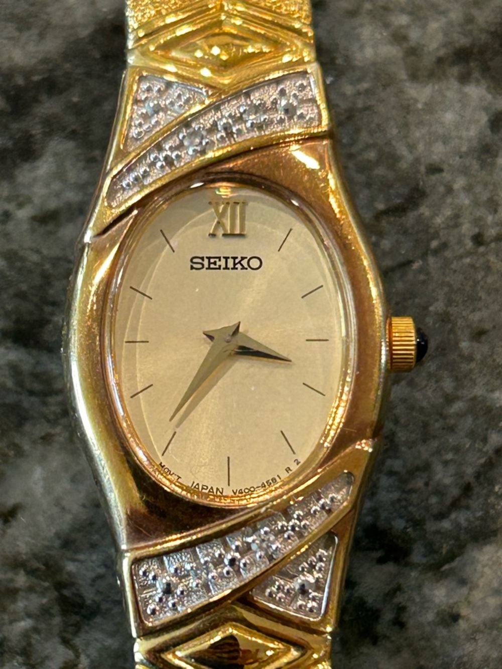 Seiko Gold-plated Women's Dress Watch with Diamond Accents